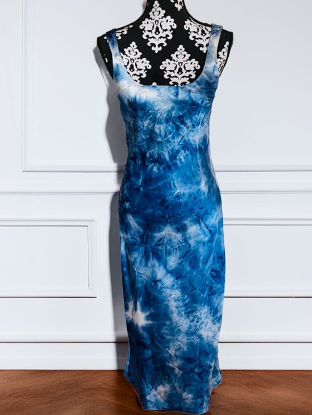 Topshop Slinky Scoop Neck Fixed Straps Tie Dye Midi Dress